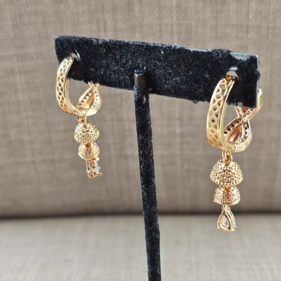 Fashion Earrings Rose Gold Tone Drop Down Jhumka Style ear Jewelry - Picture 5 of 11